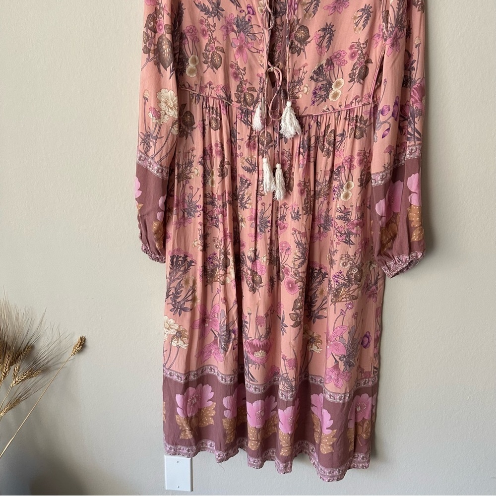 Bohemian Floral Midi Tassle Dress in Pink Size M - Picture 9 of 11